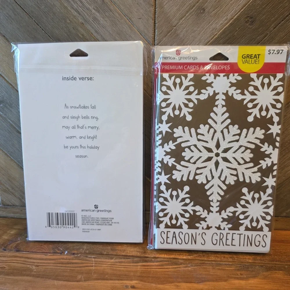 American Greetings Season's Greetings 8 Cards & Envelopes Gold Shimmer Lot of 2
